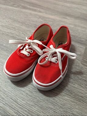 Vans Kids Red Canvas Lace-Up Sneakers with White Laces